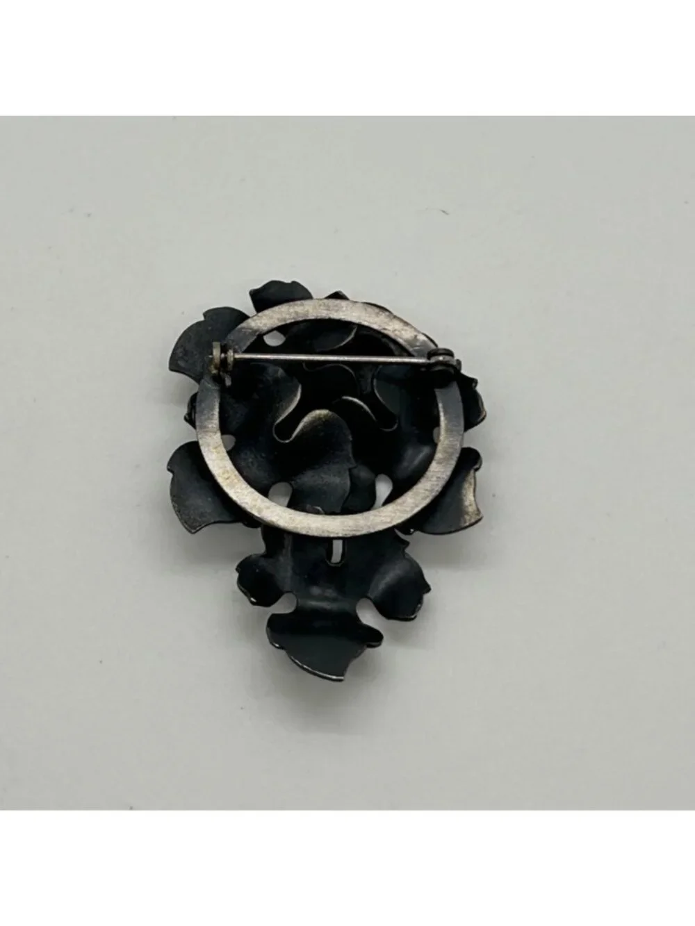Vintage Grape Cluster Leaf Brooch Silver Tone Mid Century Modern Botanical Jewel